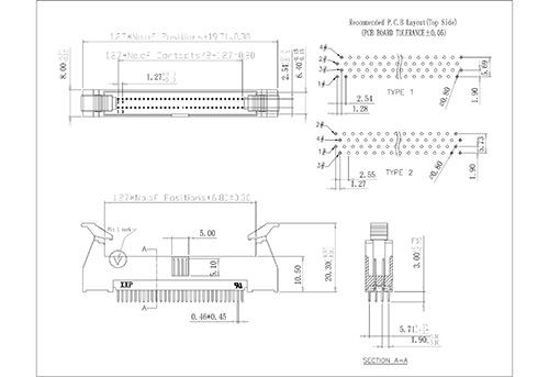 LHBS02 1.27x2.54mm Ejector Header 180°Four Row Foot